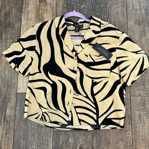 Rachel Zoe Black & Beige Zebra-Pattern Short Sleeve Shirt
